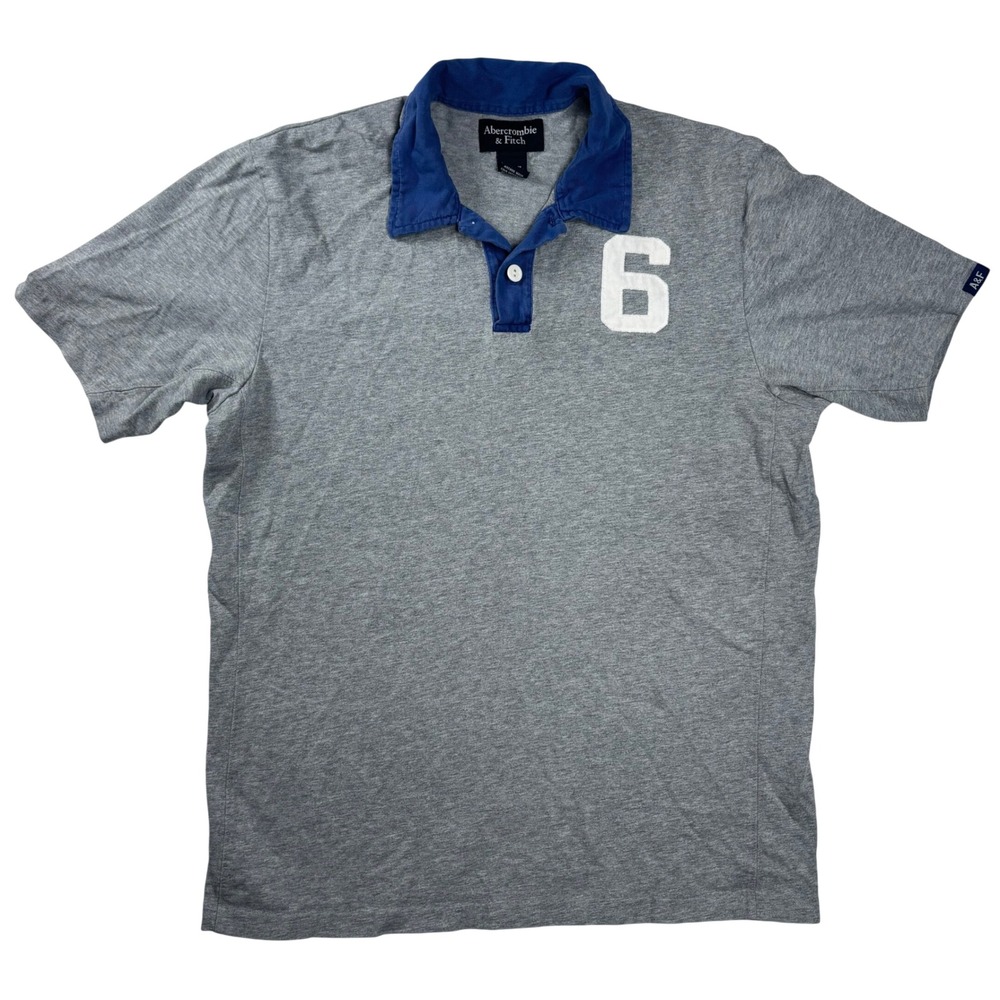 Y2K Abercrombie & Fitch Rugby Polo Shirt Gray Blue Heritage Preppy Varsity Sz S